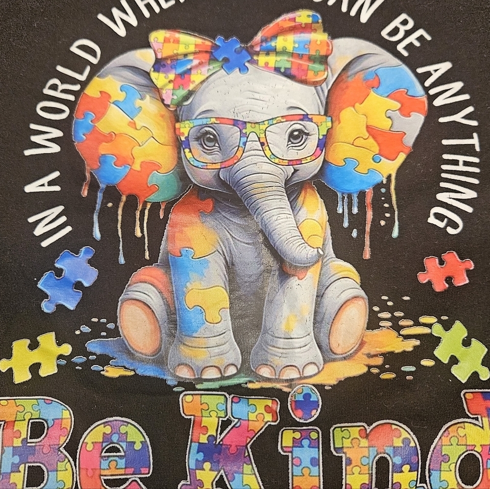 Autism Elephant 'Be Kind' Graphic T-Shirt - Unisex Size S - Picture 2 of 5